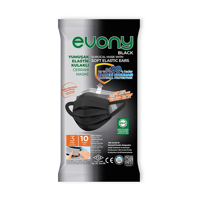 EVONY¨ 3-Ply Black Surgical Masks 10pk
